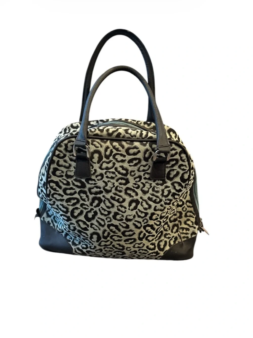 DVF Studio Grey Black Leopard Satchel Weekender Travel Tote Bag